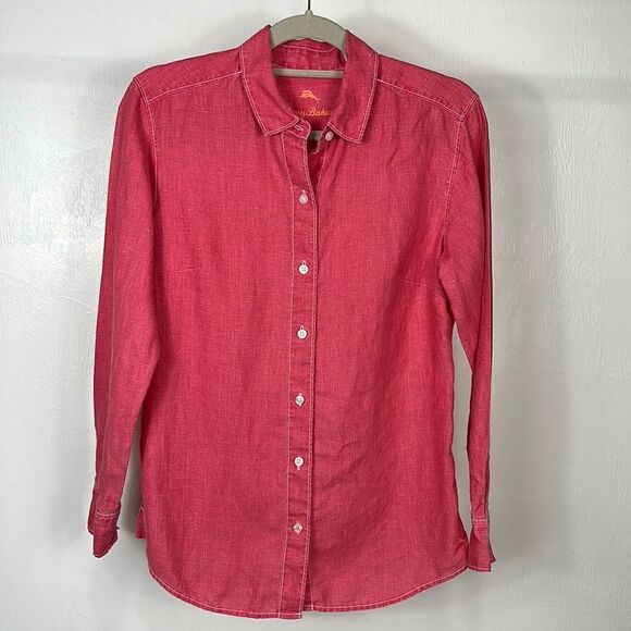 Tommy Bahama Linen Pink Long Sleeve Button Down Shirt Size S - Picture 1 of 11